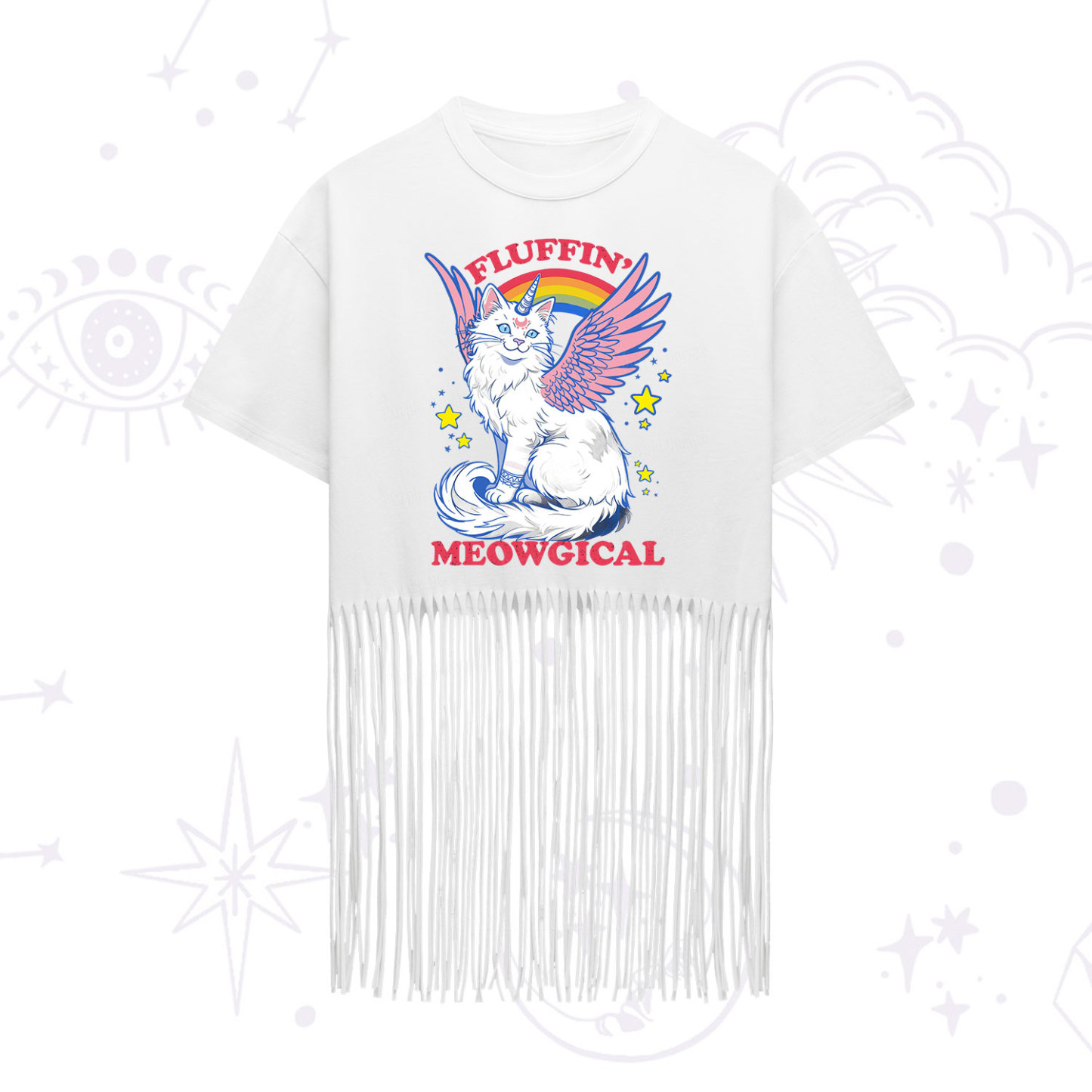 Purplehecate Fluffin Meowgical Fringe Hem T-Shirt
