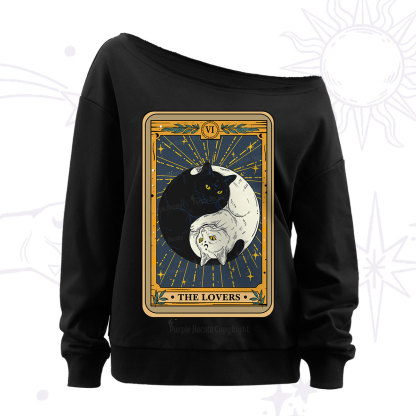 Purplehecate The Lovers Cat Tarot Off The Shoulder Sweatshirt