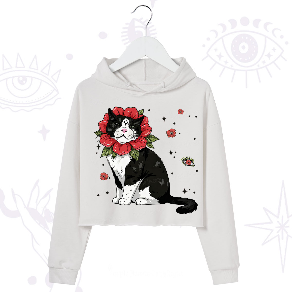 Purplehecate Cat in Flower Crown Crop Hoodie