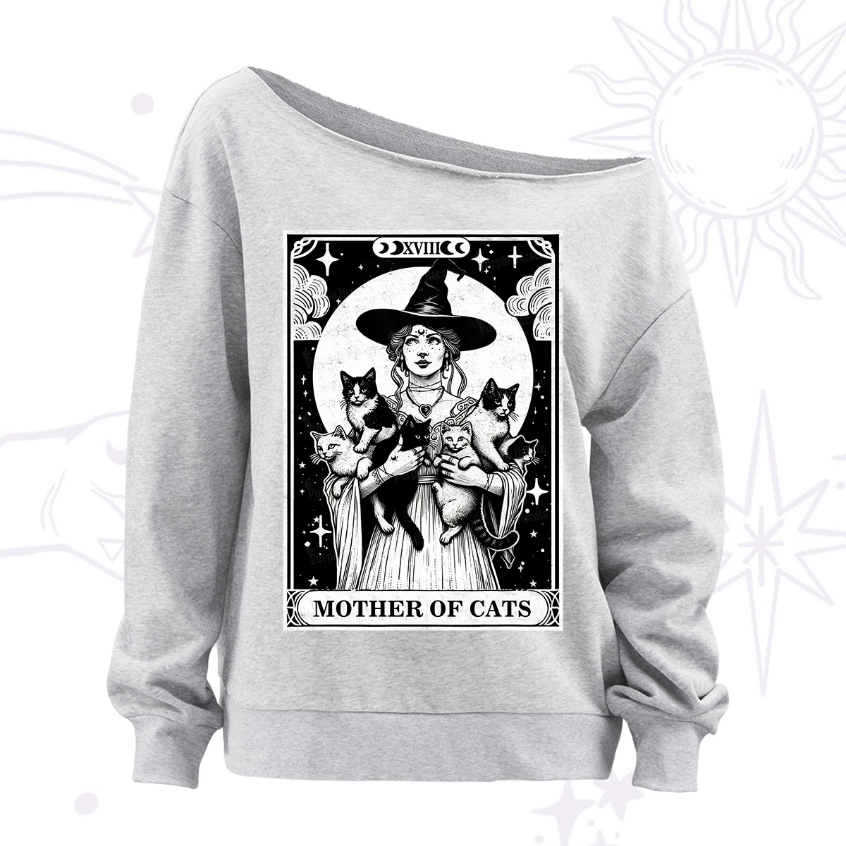 Purplehecate The Mother of Cats Tarot Off The Shoulder Sweatshirt