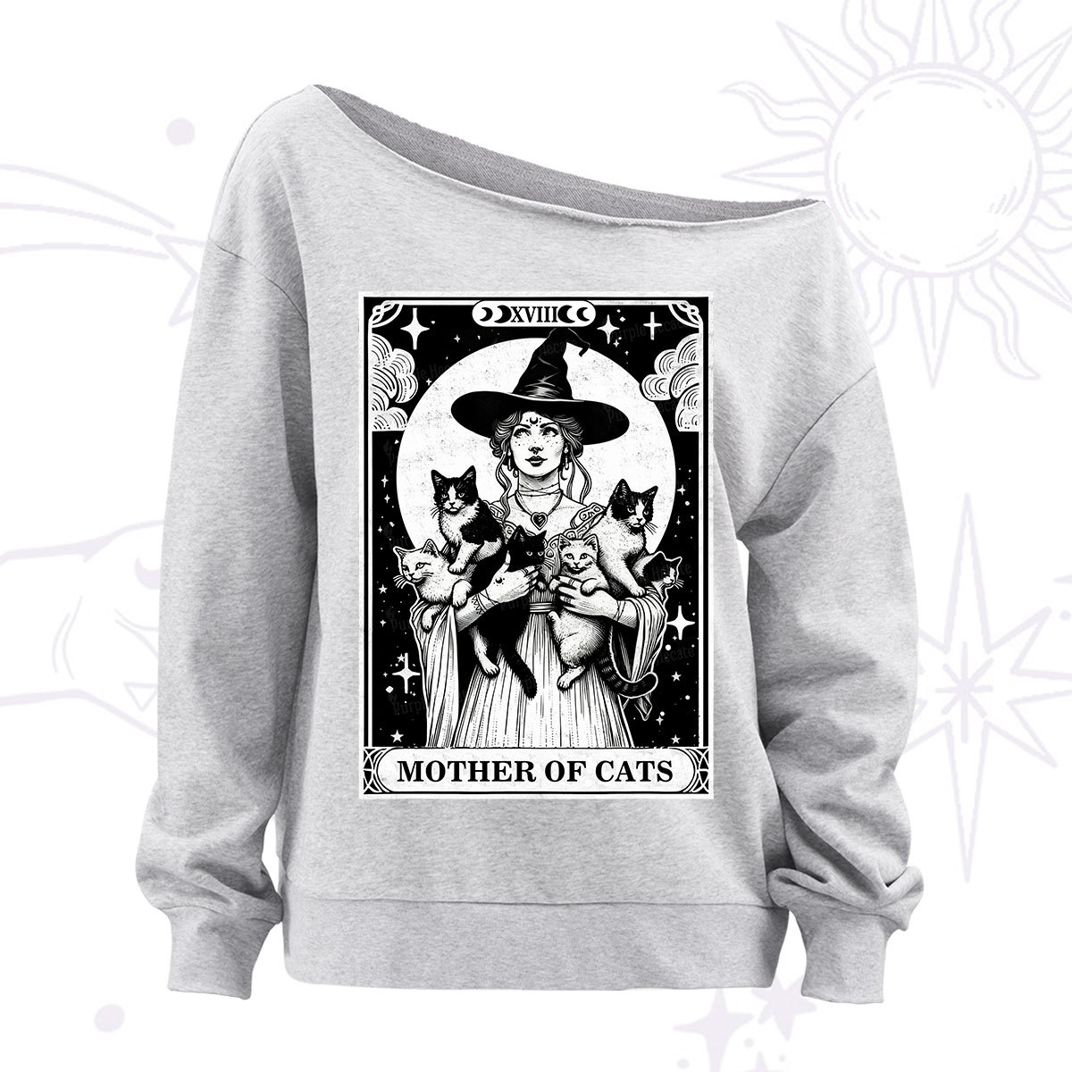 Purplehecate The Mother of Cats Tarot Off The Shoulder Sweatshirt