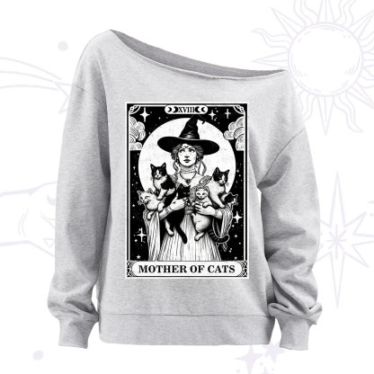 Purplehecate The Mother of Cats Tarot Off The Shoulder Sweatshirt