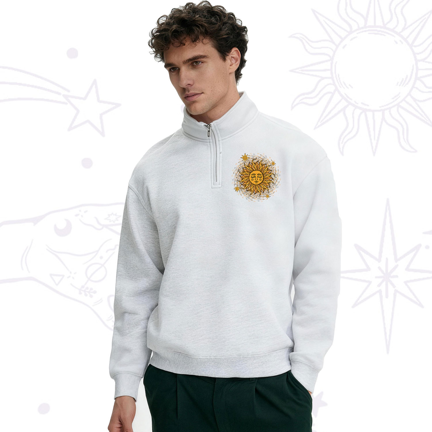 Purplehecate Celestial Sun Zip Fleece Sweatshirt