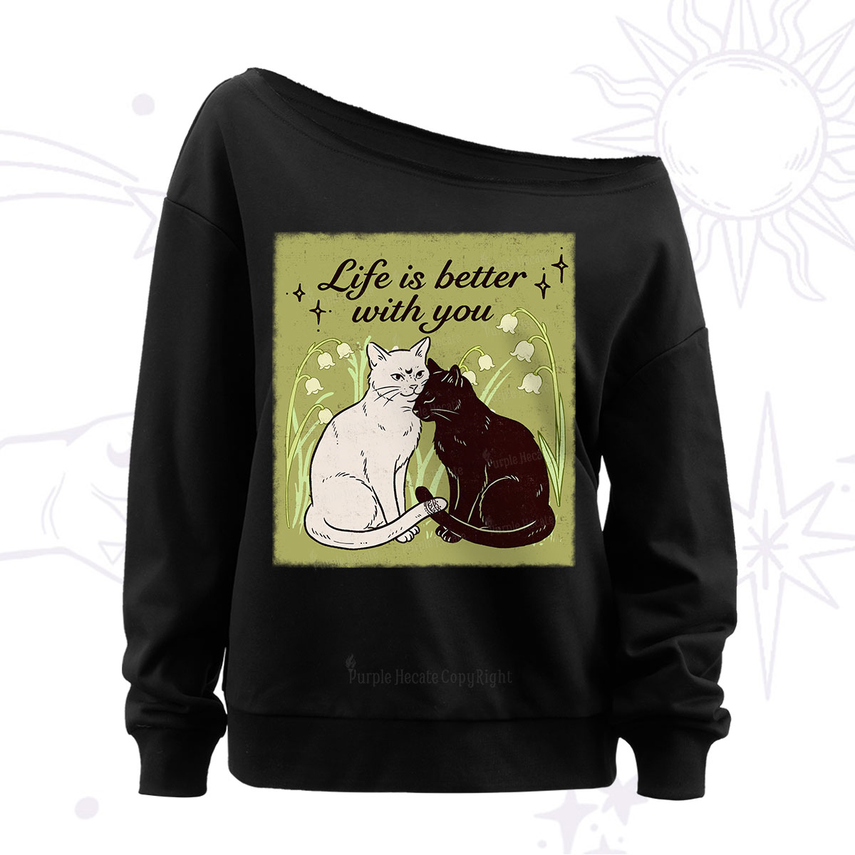 Purplehecate Life Is Better With a Cat Off The Shoulder Sweatshirt