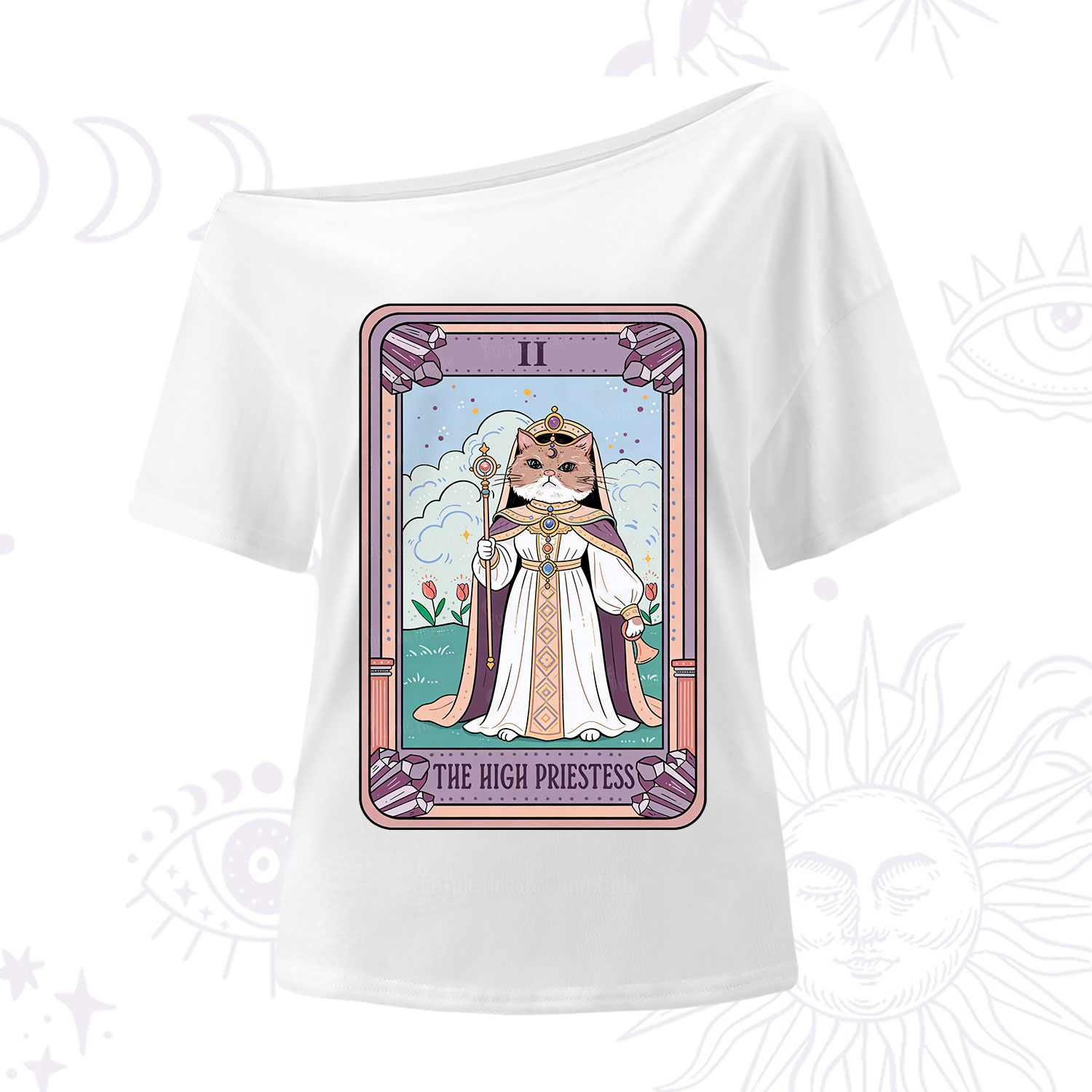 Purplehecate The High Priestess Cat Tarot One Shoulder T-Shirt
