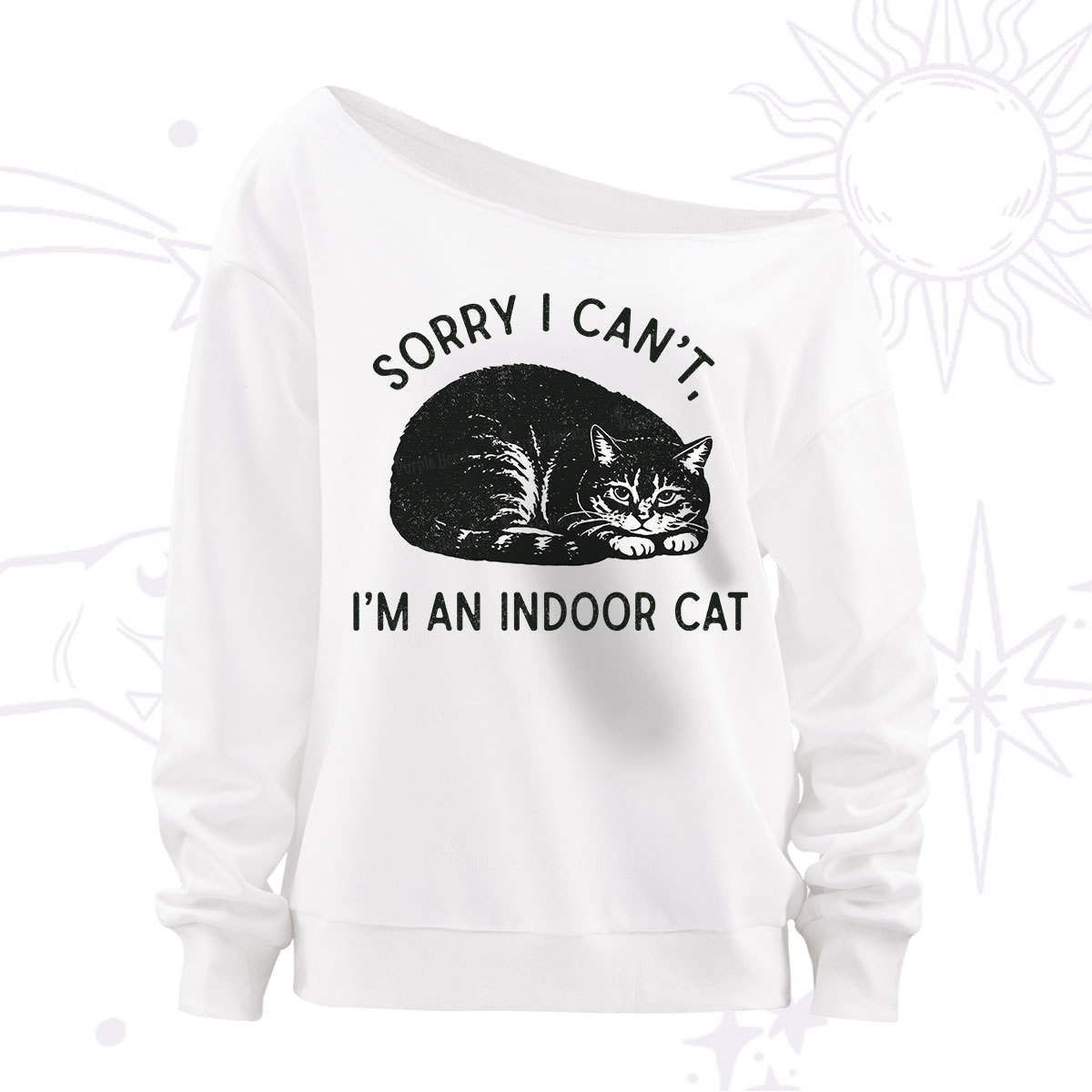 Purplehecate Sorry I Can't I'm an Indoor Cat Off The Shoulder Sweatshirt