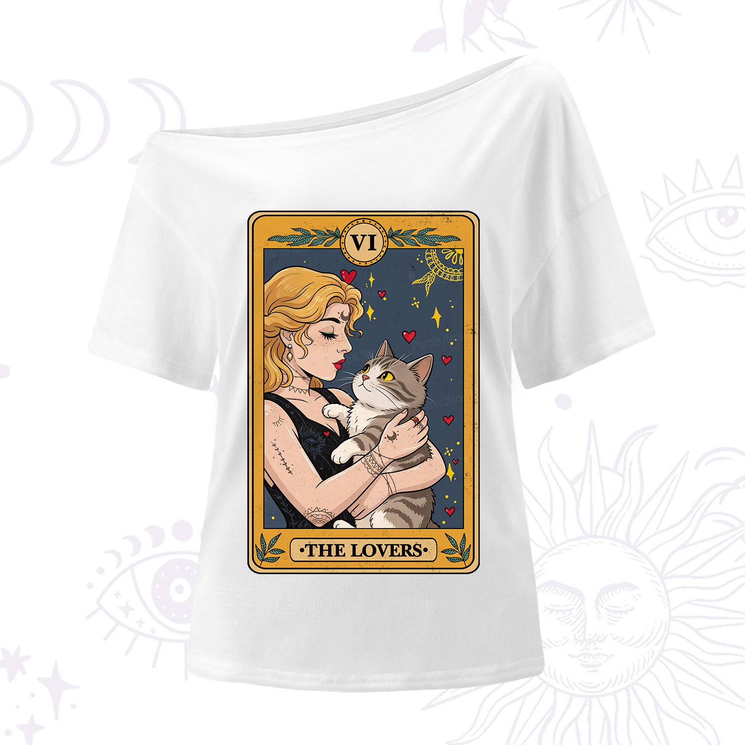 Purplehecate The Lovers Tarot for Cat Lovers One Shoulder T-Shirt