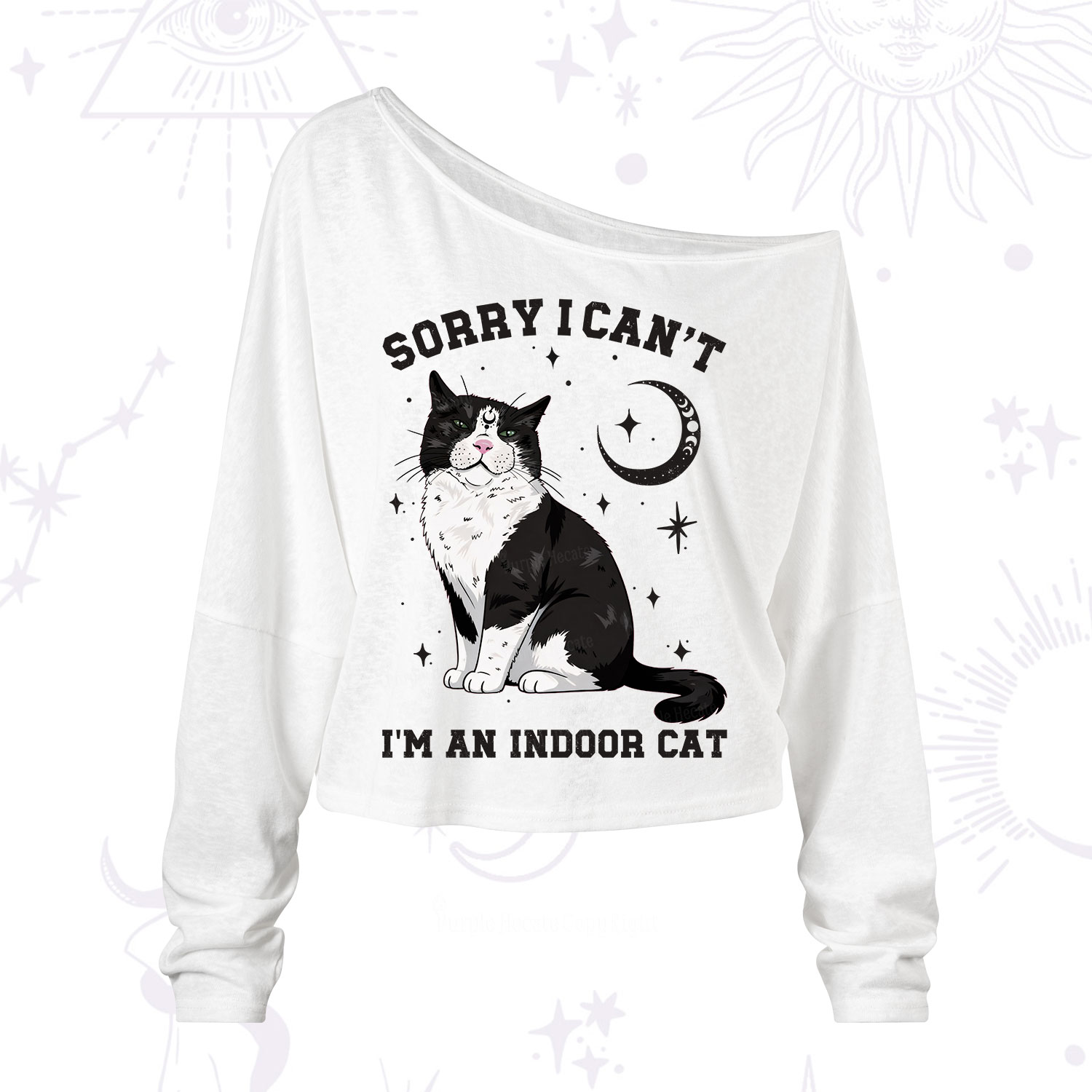 Purplehecate Sorry I Can't Go I'm an Indoor Cat One Shoulder Long Sleeve Shirt