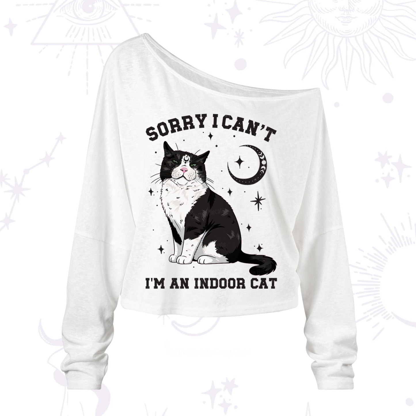 Purplehecate Sorry I Can't Go I'm an Indoor Cat One Shoulder Long Sleeve Shirt