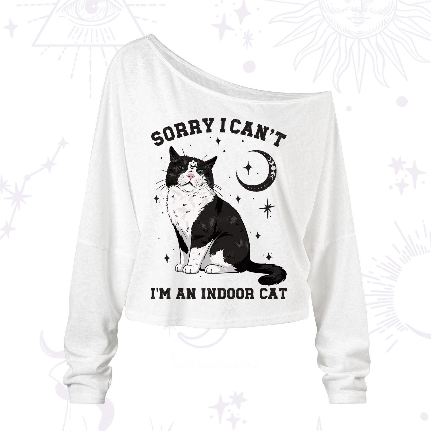 Purplehecate Sorry I Can't Go I'm an Indoor Cat One Shoulder Long Sleeve Shirt