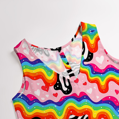 Purplehecate Groovy Melty Rainbow Hearts Wavy Wide Leg Jumpsuit