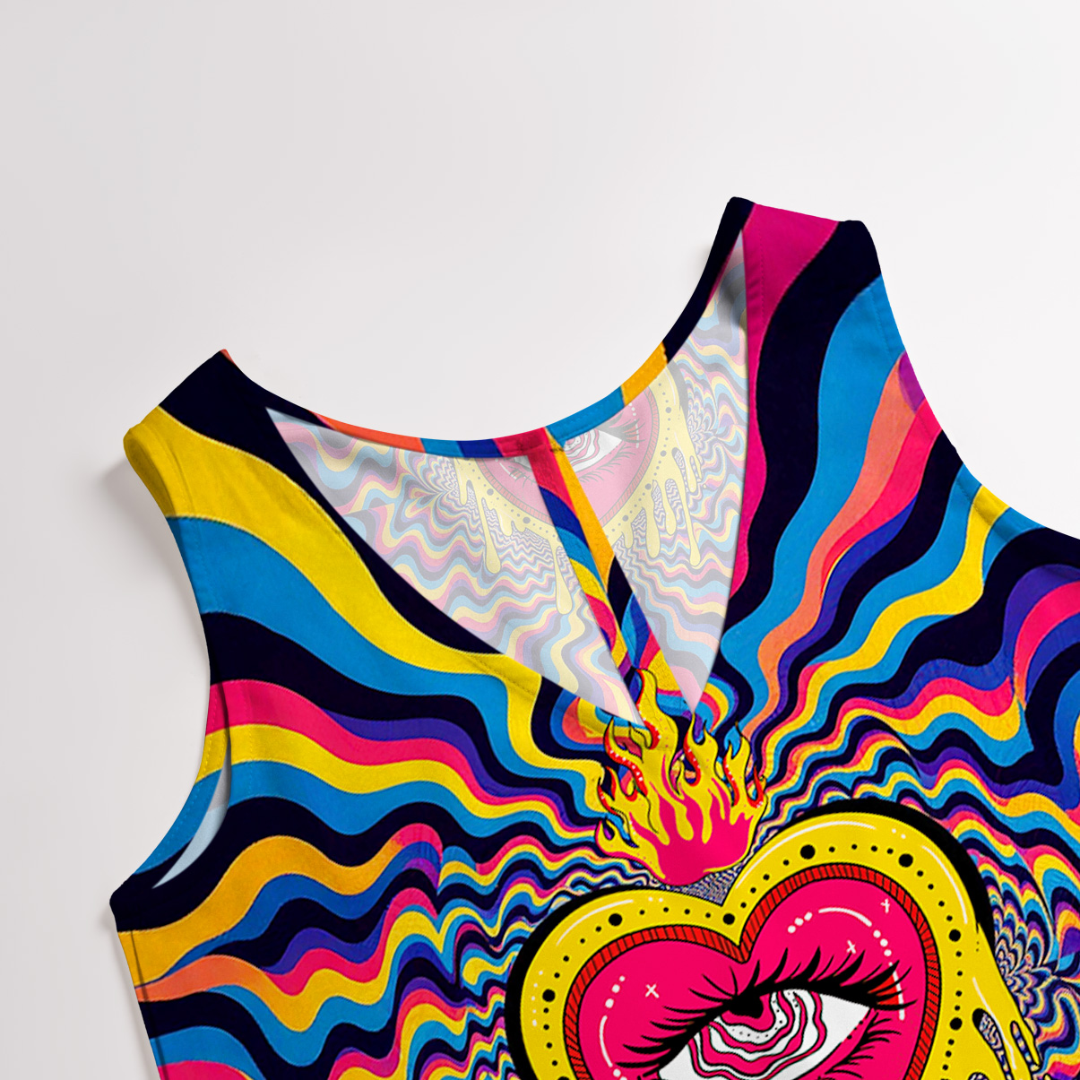 Purplehecate Trippy Heart Flame Wide Leg Jumpsuit