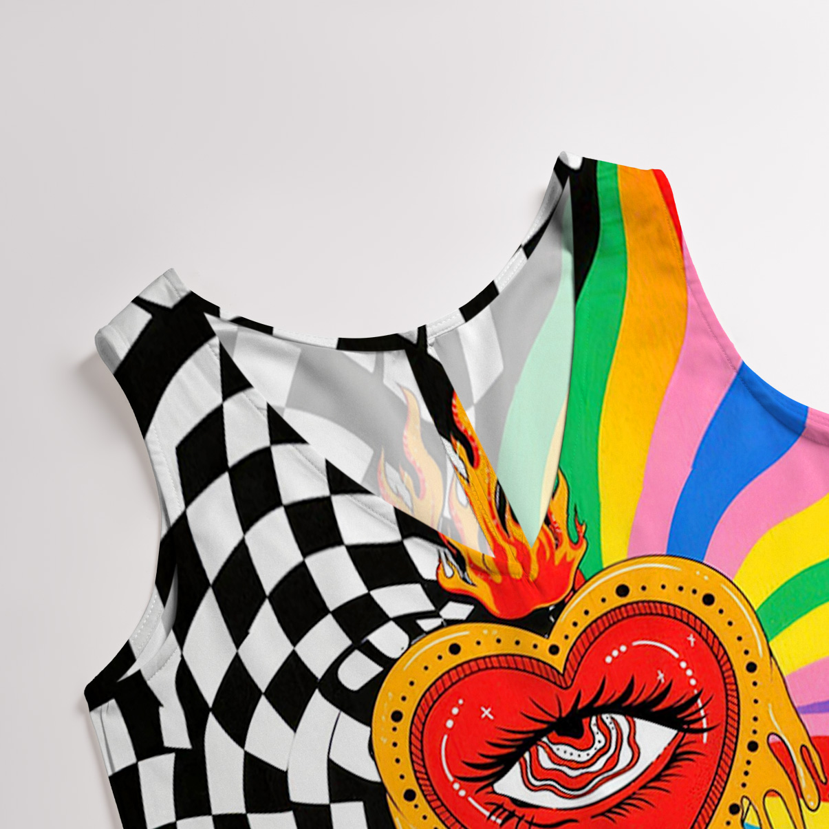 Purplehecate Trippy Rainbow Heart Eye Wide Leg Jumpsuit