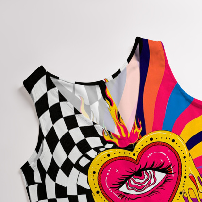 Purplehecate Trippy Rainbow Heart Eye Wide Leg Jumpsuit