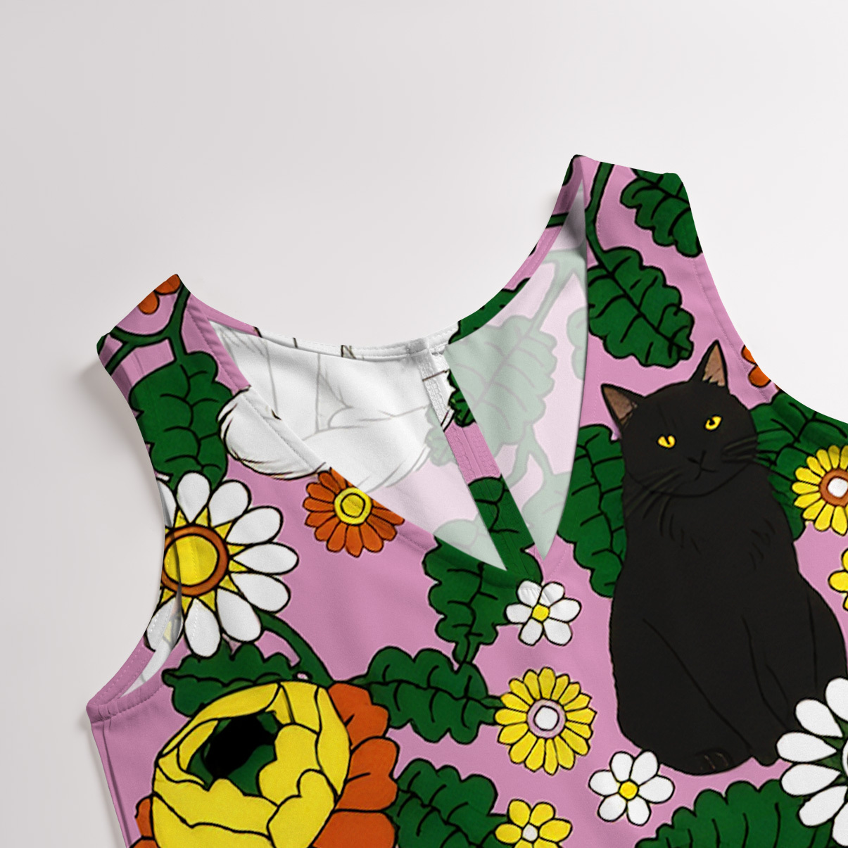 Purplehecate Daisy Cat  Garden Wide Leg Jumpsuit