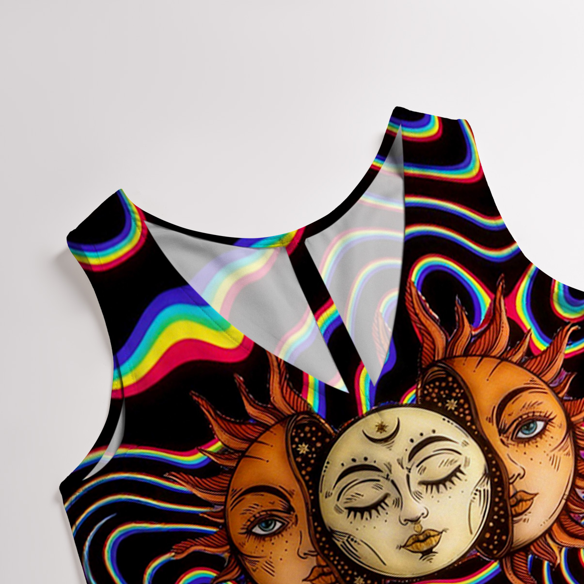 Purplehecate Psychedelic Sun and Moon Wide Leg Jumpsuit
