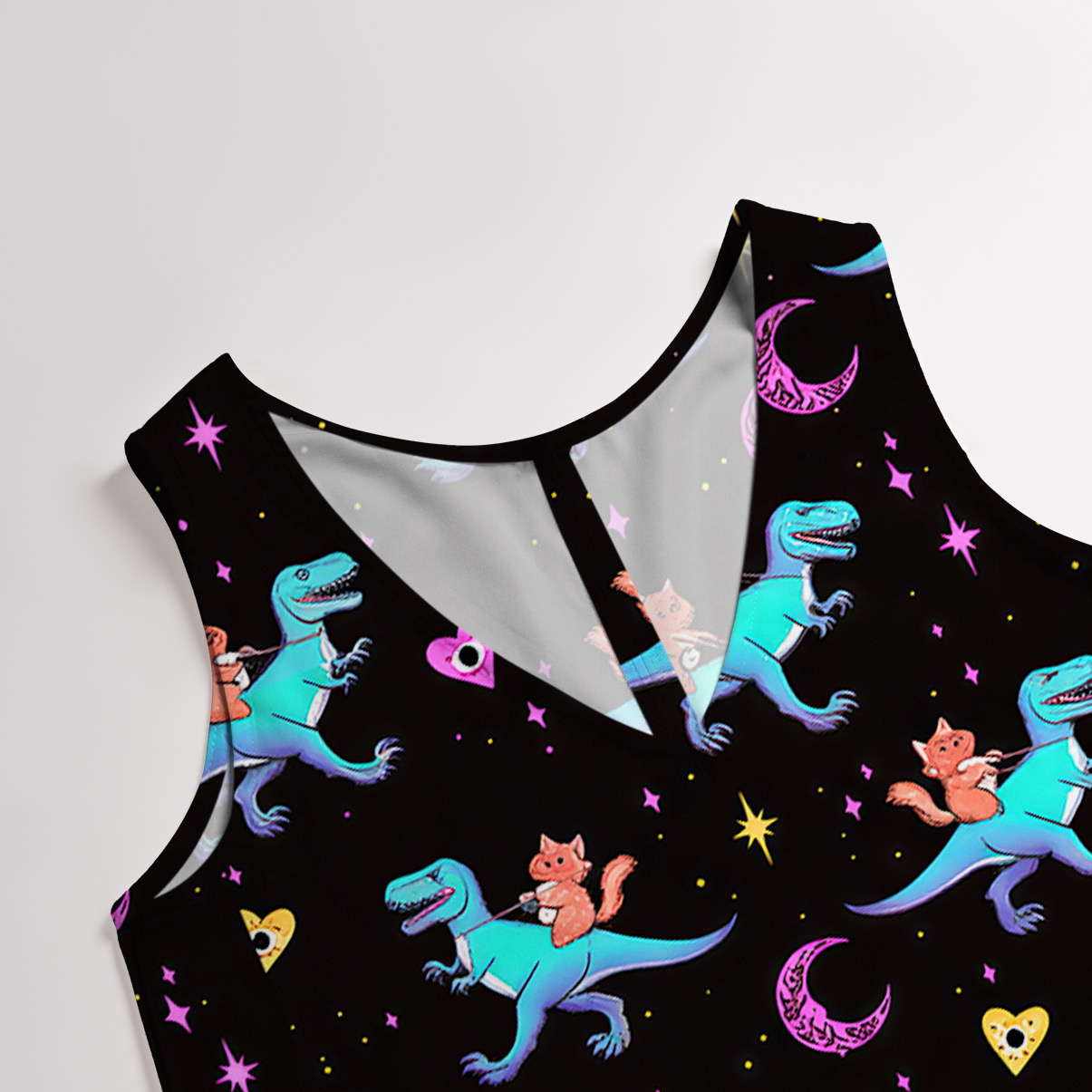 Purplehecate Witch Cat Rides the Dino Wide Leg Jumpsuit