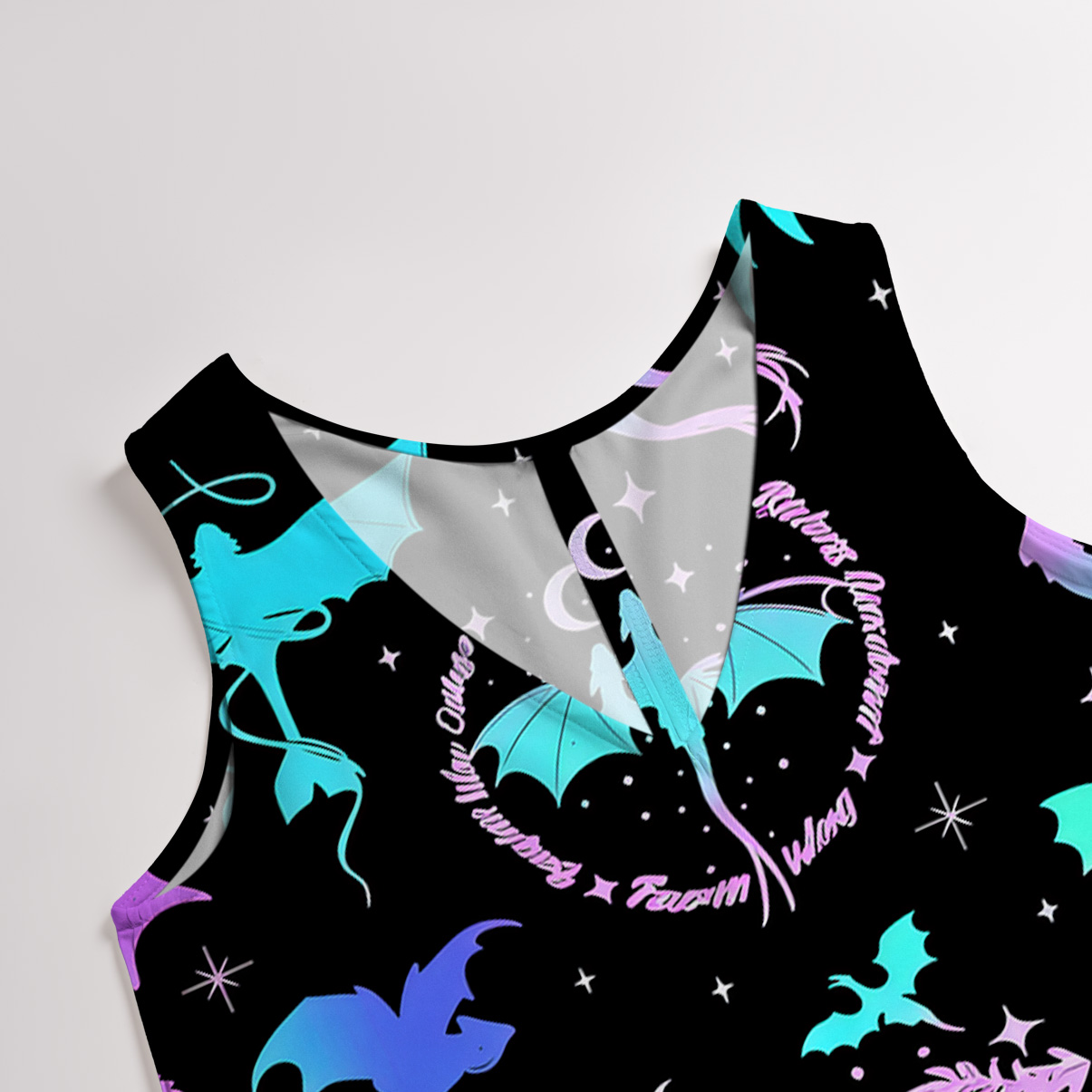 Purplehecate Neon Fantasy Dragon Allover Wide Leg Jumpsuit