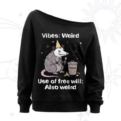 Purplehecate Weird Vibes Only Opossum Off The Shoulder Sweatshirt