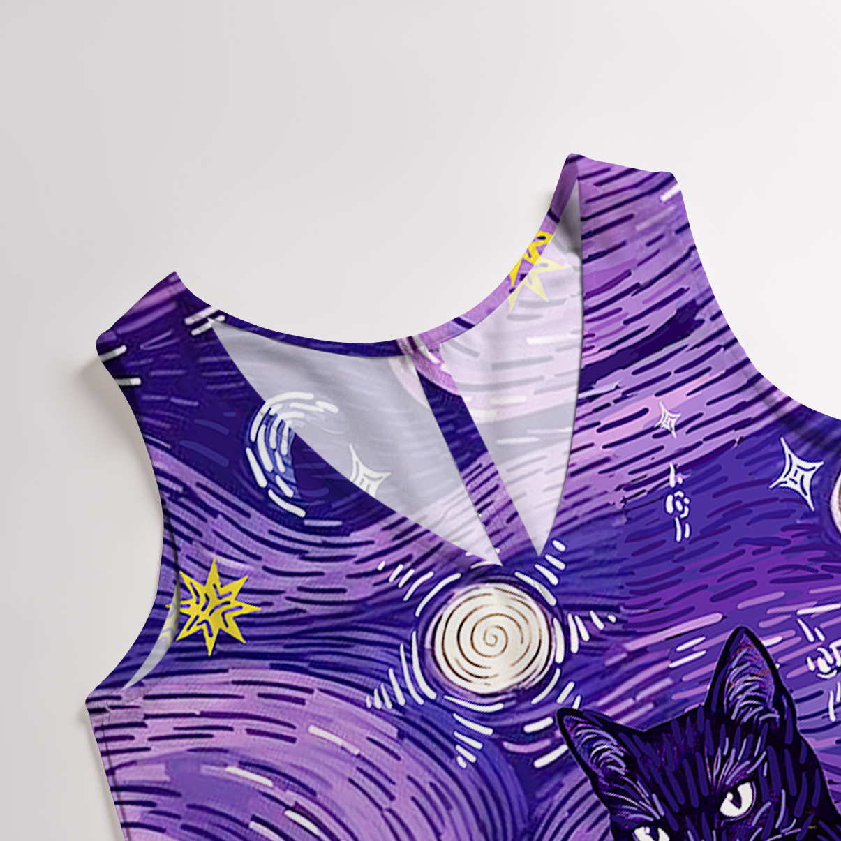 Purplehecate Mystic Cat Beneath the Cosmic Veil Wide Leg Jumpsuit
