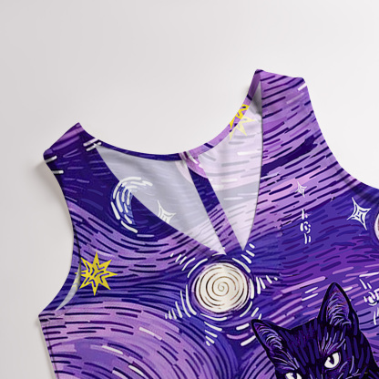 Purplehecate Mystic Cat Beneath the Cosmic Veil Wide Leg Jumpsuit