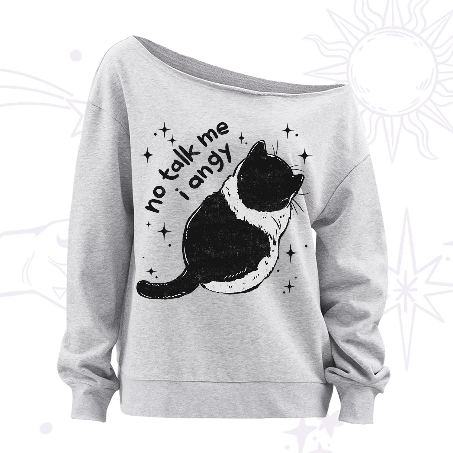 Purplehecate No Talk Me Im Angy Cat Off The Shoulder Sweatshirt