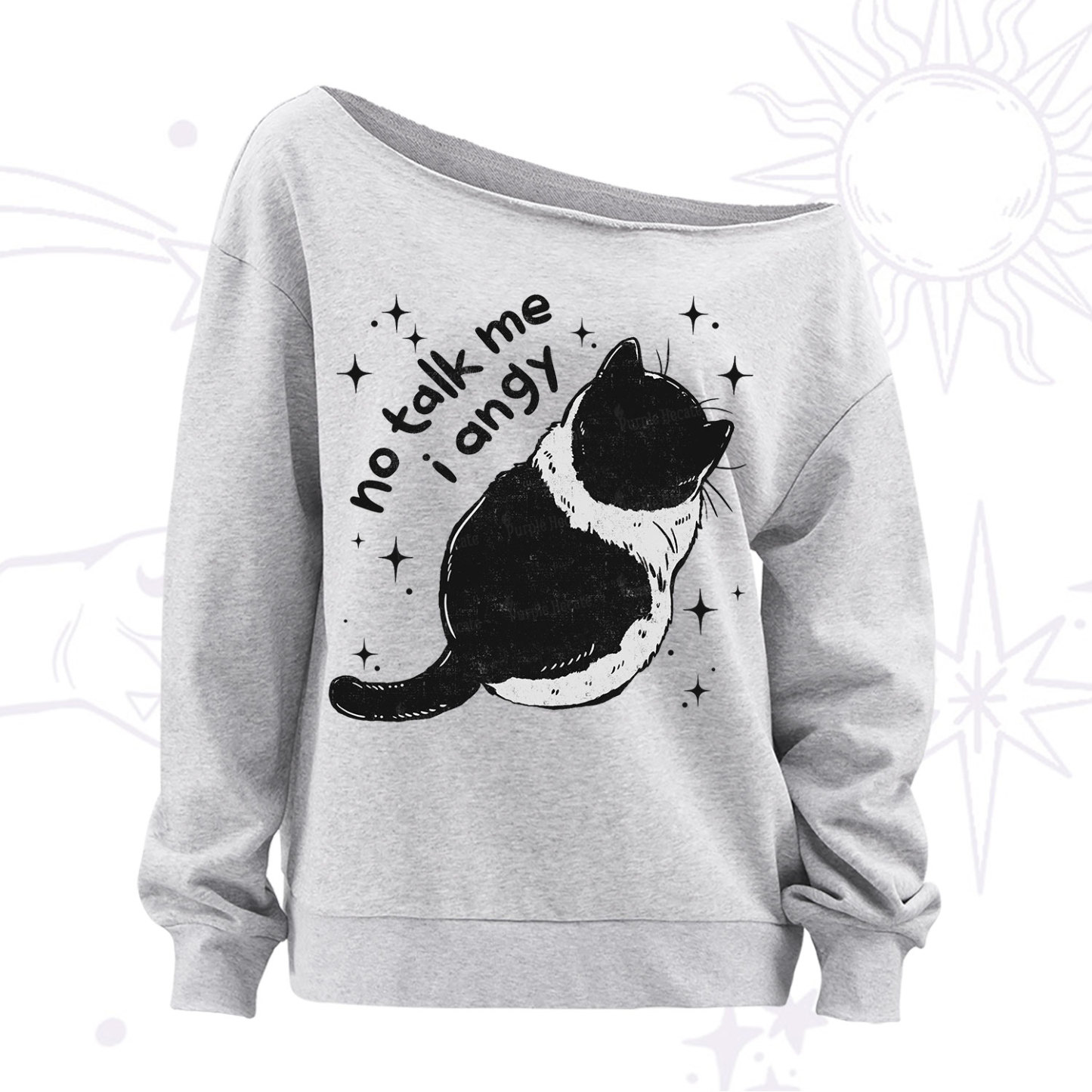Purplehecate No Talk Me Im Angy Cat Off The Shoulder Sweatshirt