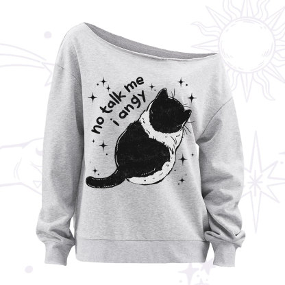 Purplehecate No Talk Me Im Angy Cat Off The Shoulder Sweatshirt