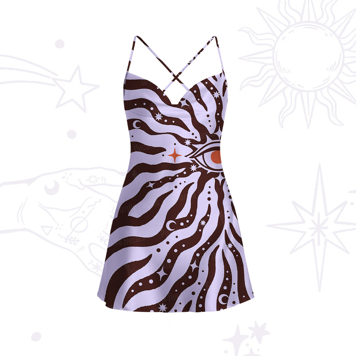 Purplehecate Green Vision Illusion Satin Cross Back Mini Dress