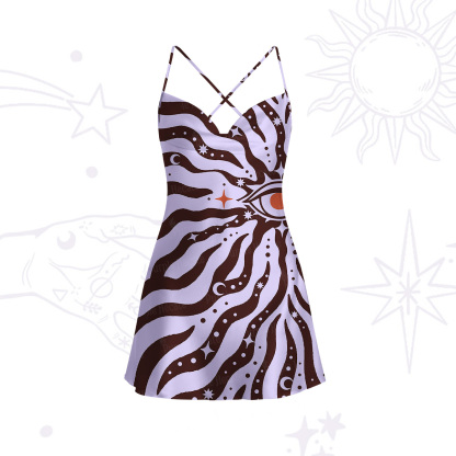 Purplehecate Green Vision Illusion Satin Cross Back Mini Dress