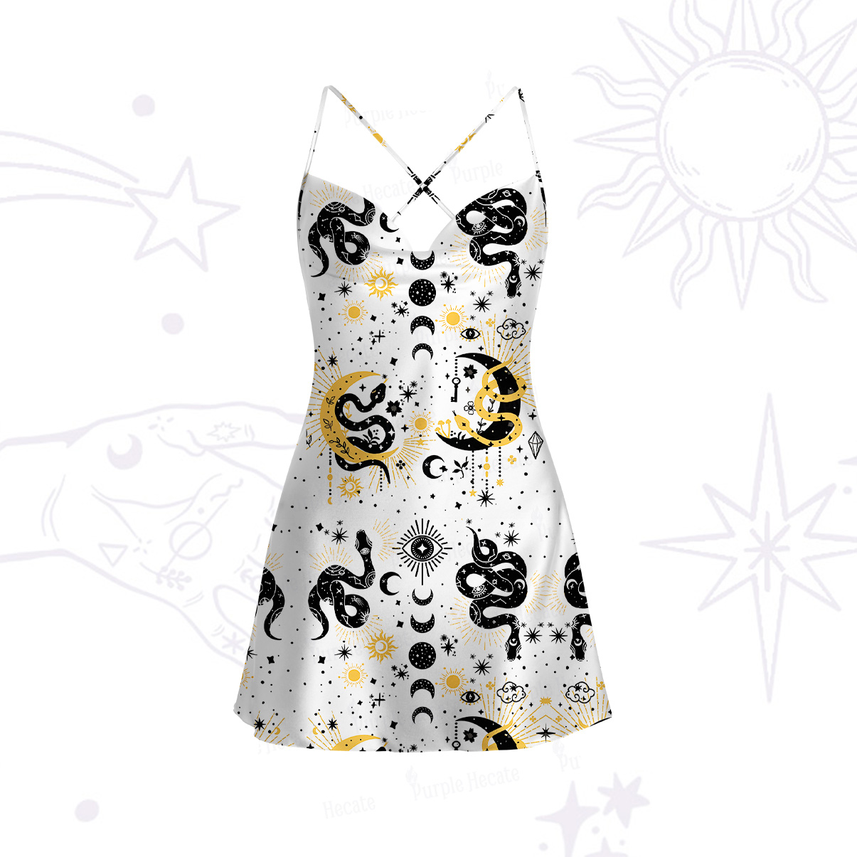 Purplehecate Divine Serpent Under the Moon Satin Cross Back Mini Dress