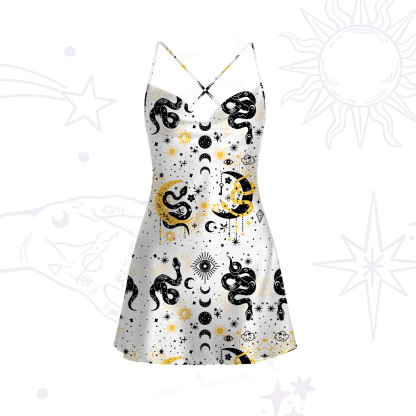 Purplehecate Divine Serpent Under the Moon Satin Cross Back Mini Dress