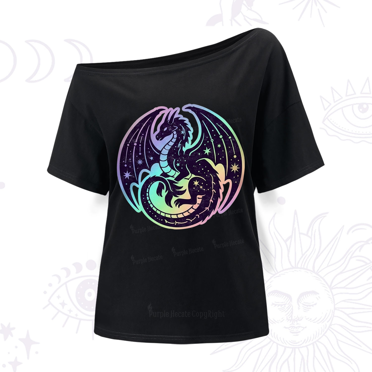 Purplehecate Cosmic Dragon One Shoulder T-Shirt