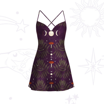 Purplehecate Moonlit Mushroom Gown Satin Cross Back Mini Dress