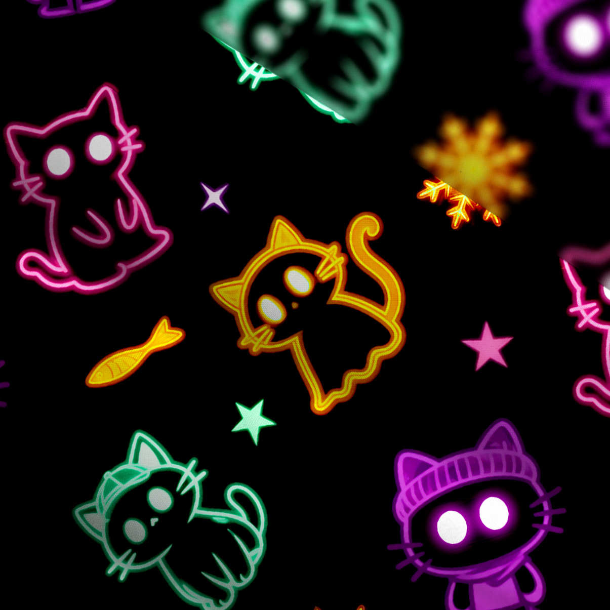 Purplehecate Neon Cat Party Wide Straps Maxi Dress