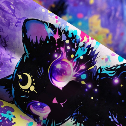 Purplehecate Neon Galaxy Cat Wide Straps Maxi Dress