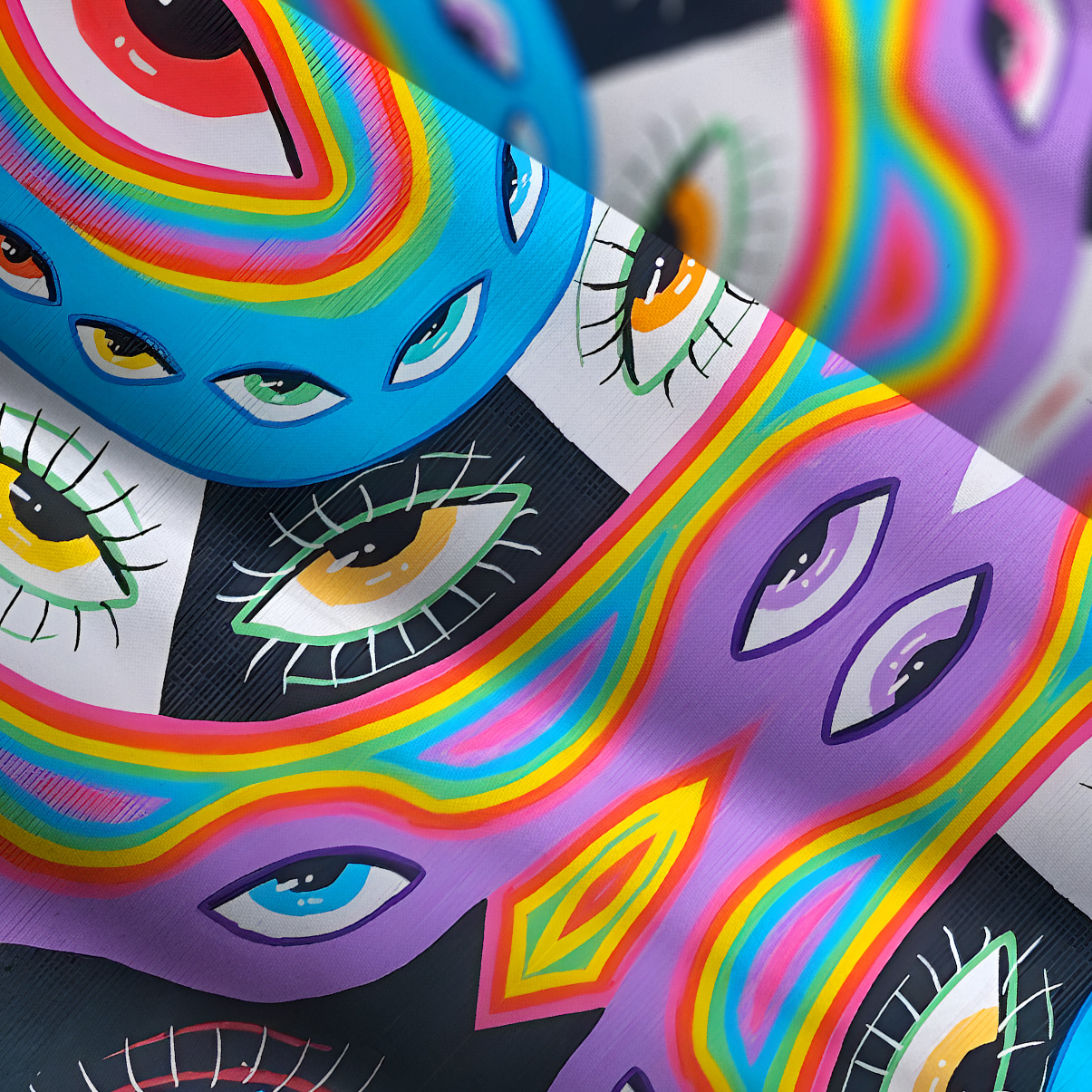 Purplehecate Chromatic Dreamwave Eye Wide Straps Maxi Dress