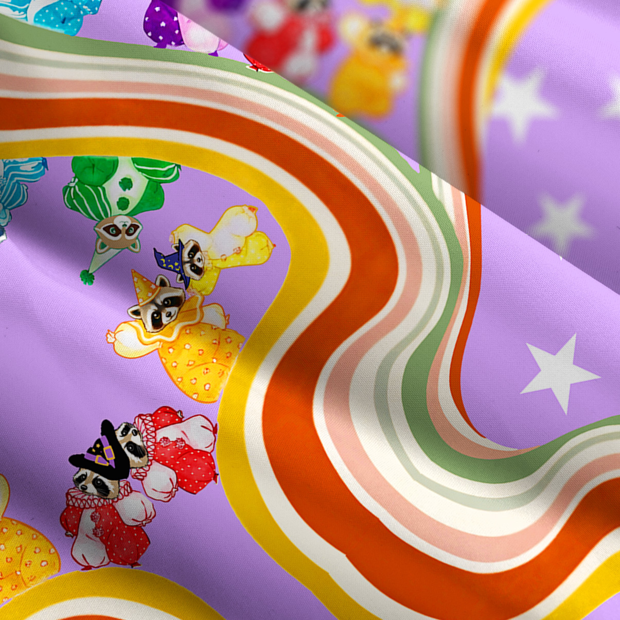 Purplehecate Rainbow Raccoon Star Wide Straps Maxi Dress