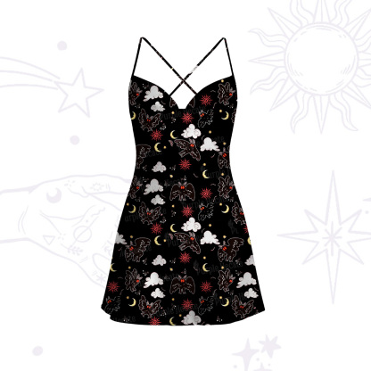 Purplehecate Cryptid Mothman Satin Cross Back Mini Dress
