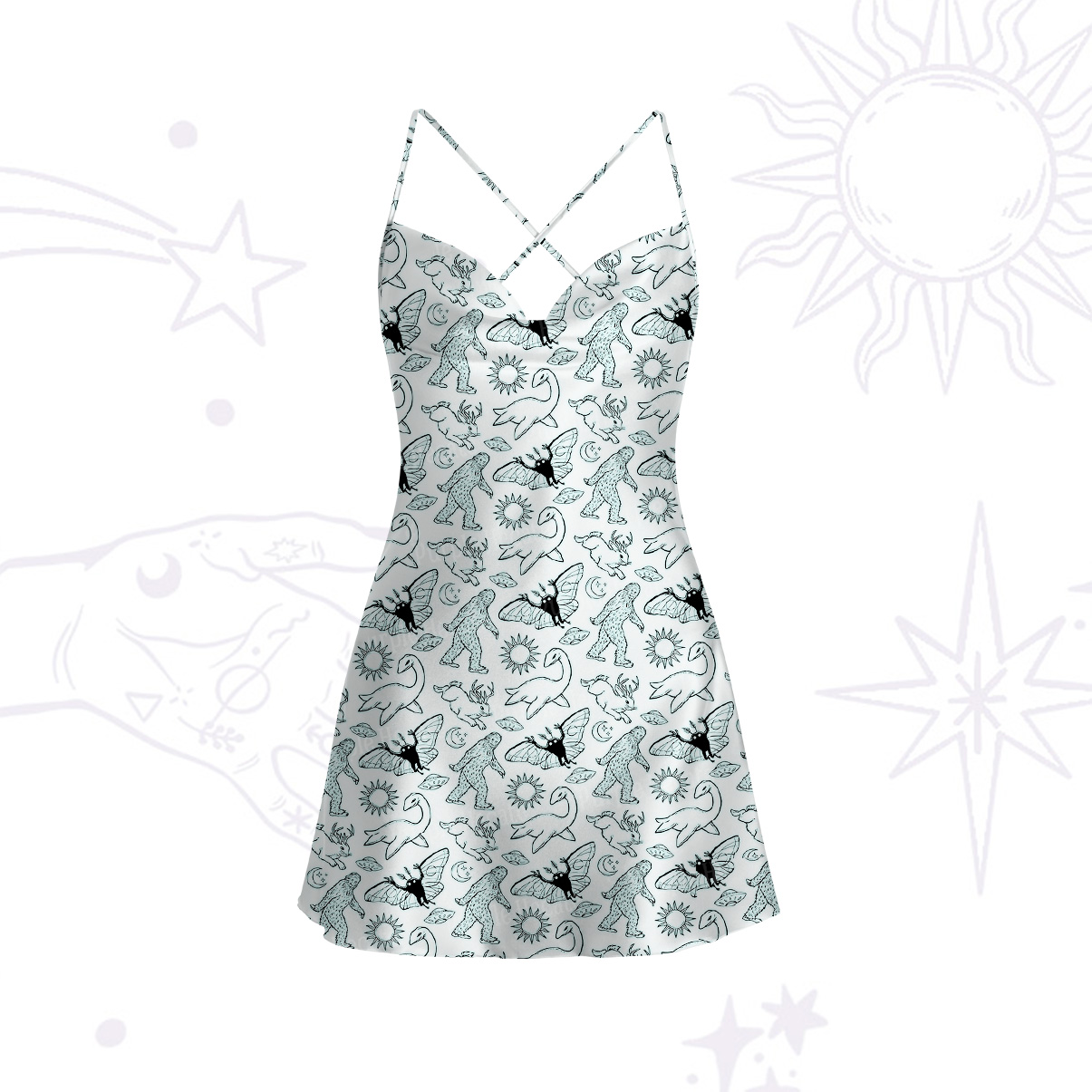 Purplehecate Cryptid Satin Cross Back Mini Dress