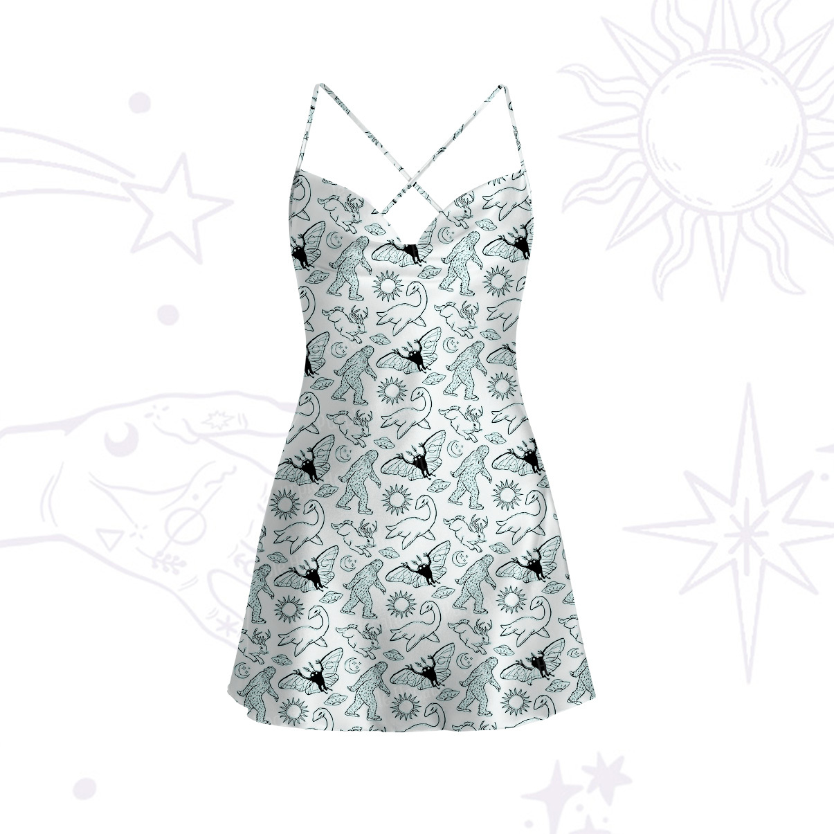 Purplehecate Cryptid Satin Cross Back Mini Dress