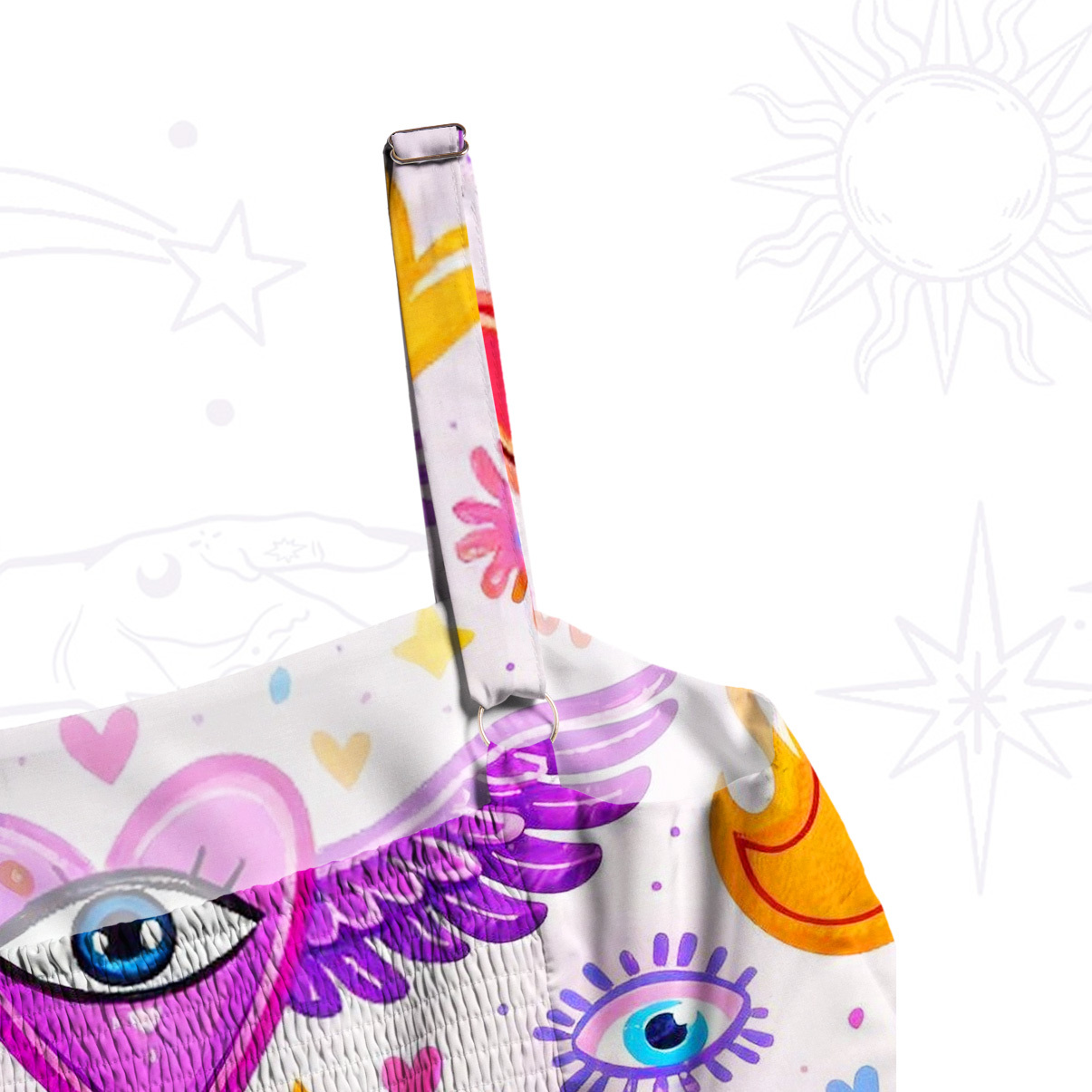 Purplehecate Mystic Heart Eye Wings Wide Straps Maxi Dress