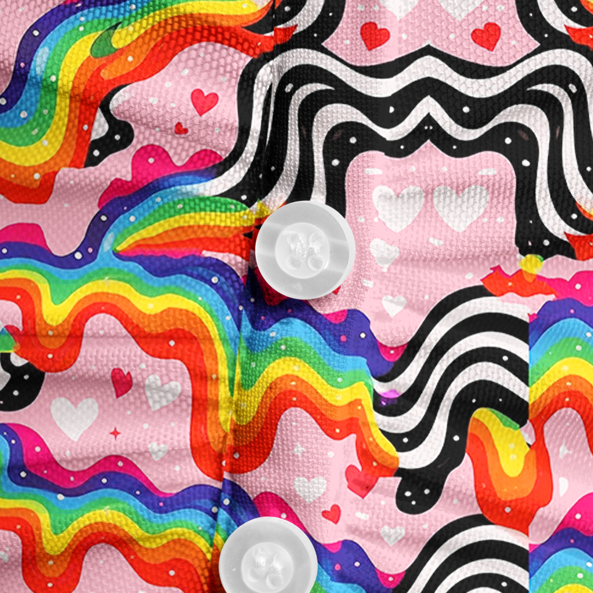 Purplehecate Groovy Melty Rainbow Hearts Wavy Mesh Button Up Shirt