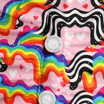 Purplehecate Groovy Melty Rainbow Hearts Wavy Mesh Button Up Shirt