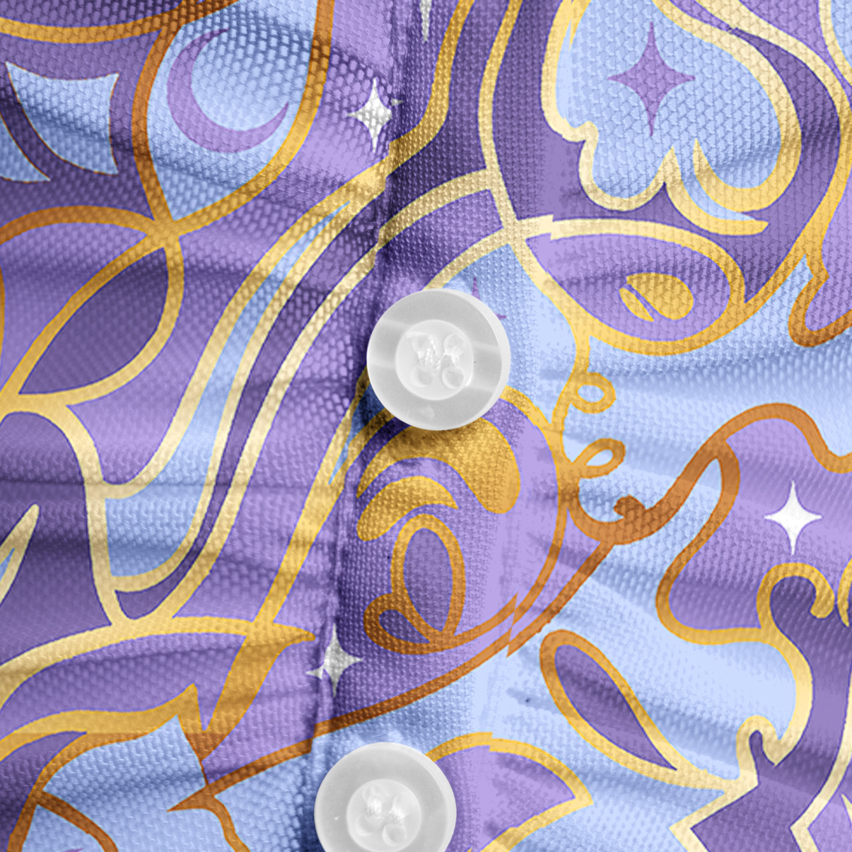 Purplehecate Divination Night Print Mesh Button Up Shirt