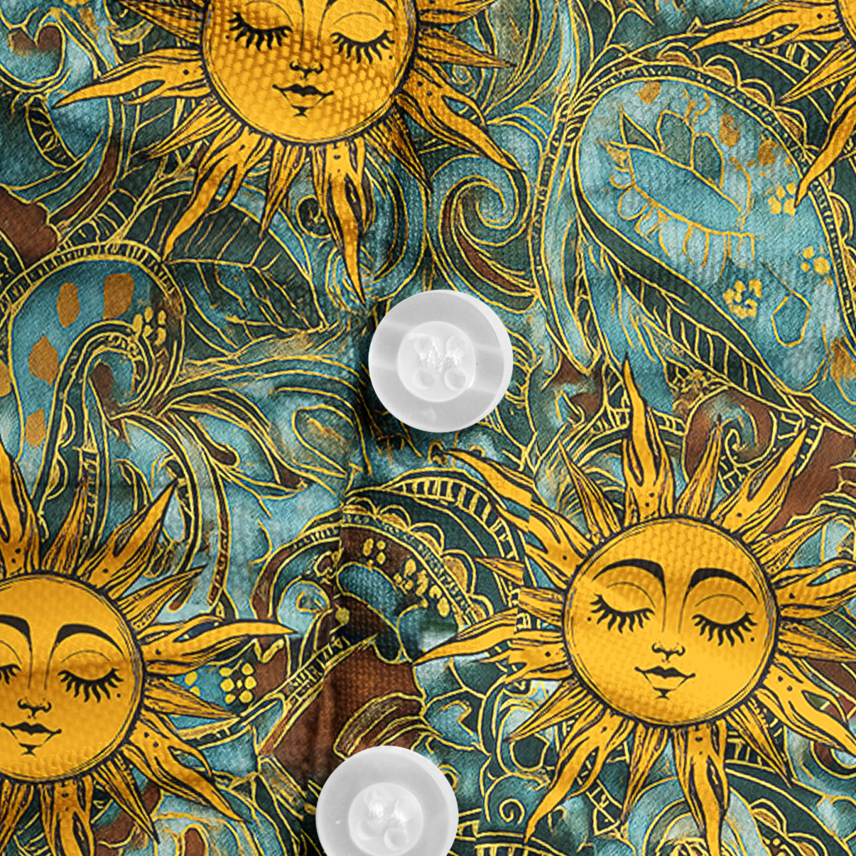 Purplehecate Golden Sun Wheel Mesh Button Up Shirt