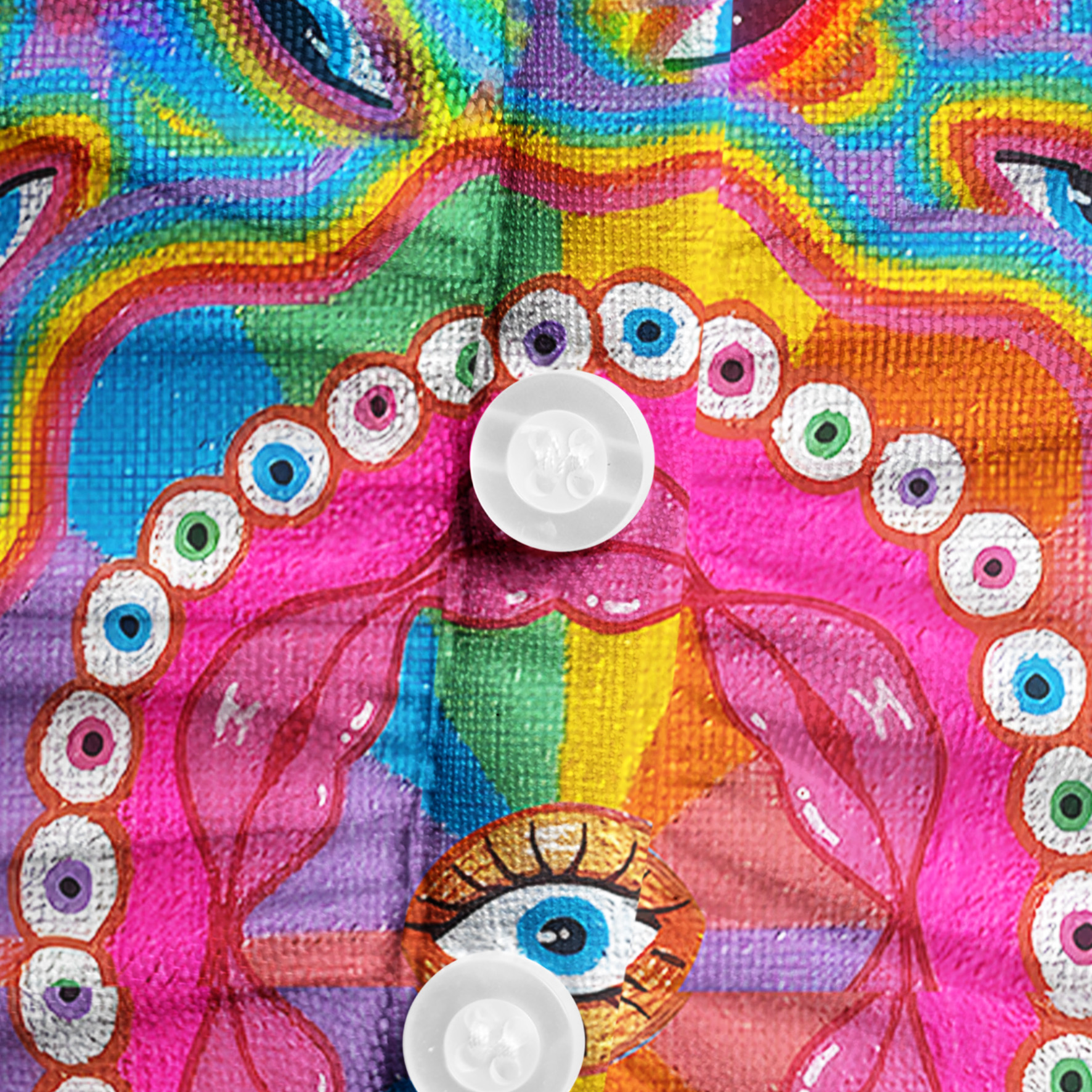 Purplehecate Chromatic Dreamwave Eye Mesh Button Up Shirt