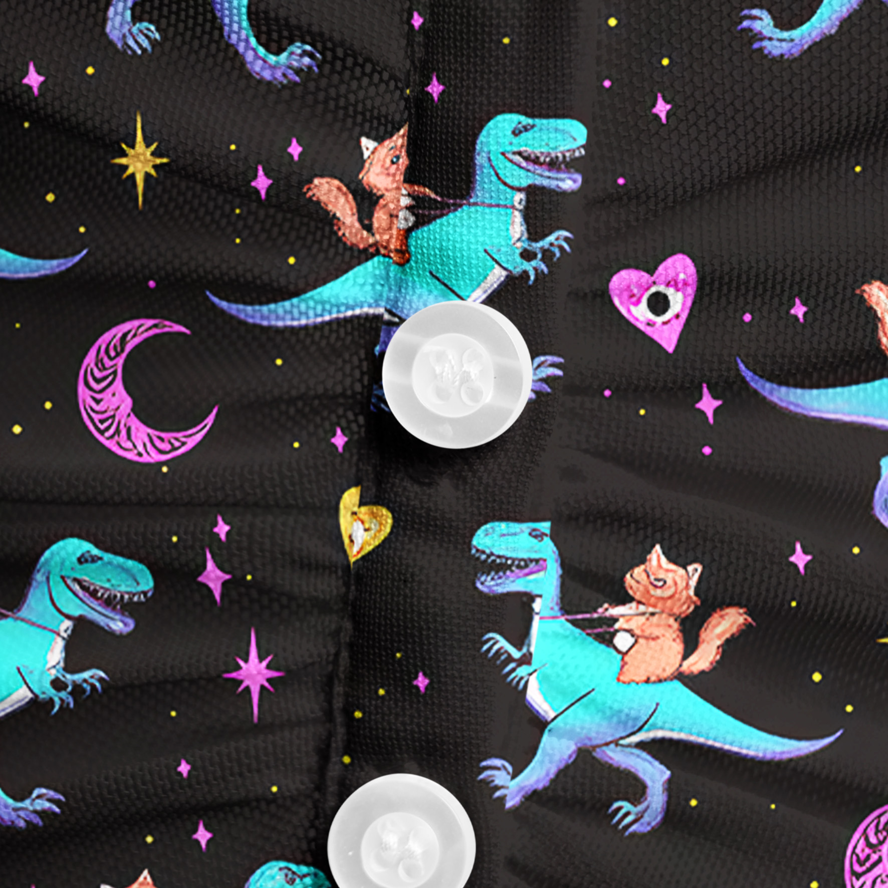 Purplehecate Witch Cat Rides the Dino Mesh Button Up Shirt