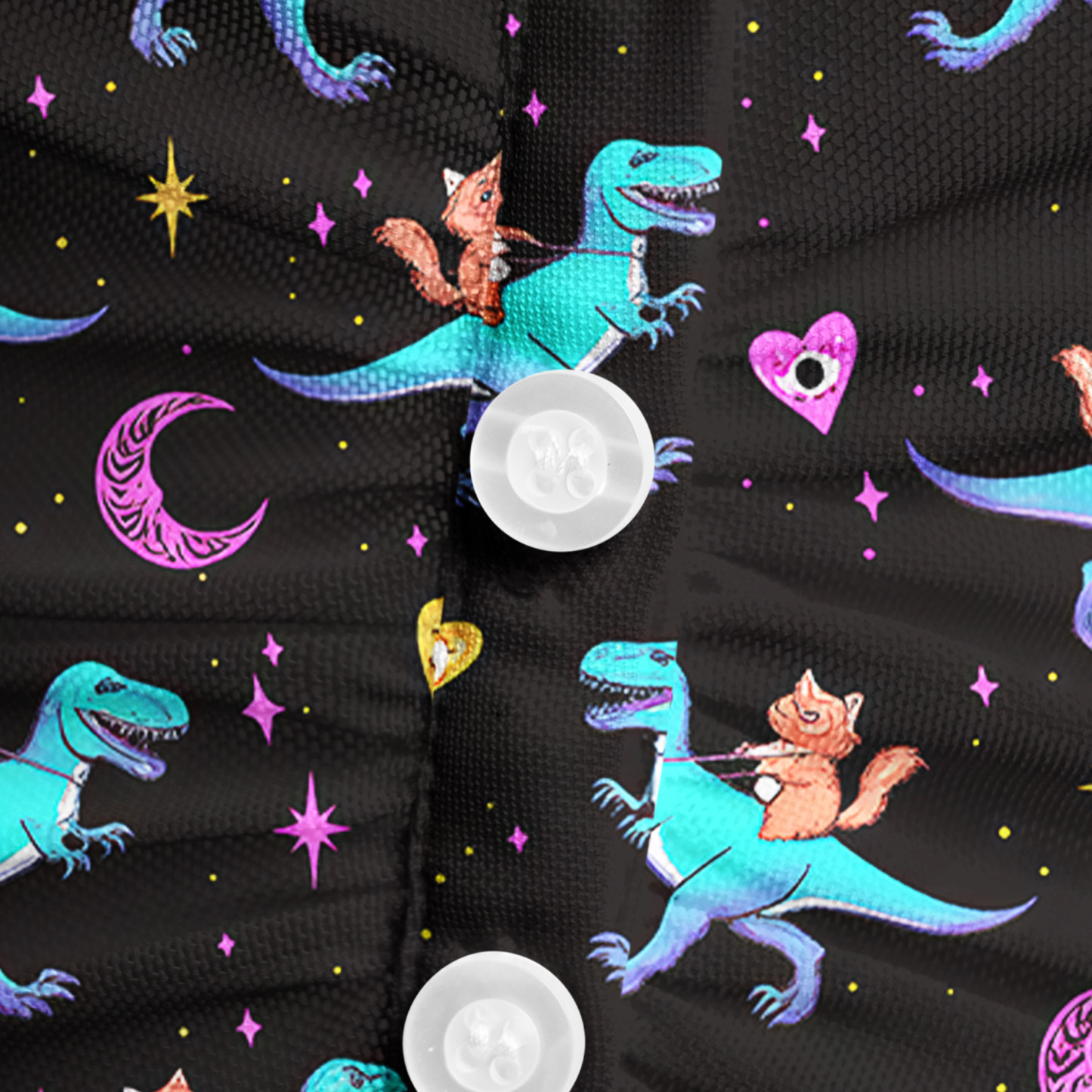 Purplehecate Witch Cat Rides the Dino Mesh Button Up Shirt