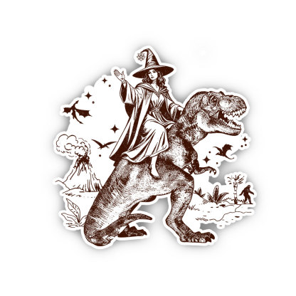 Purplehecate Witch Riding Dino Sticker